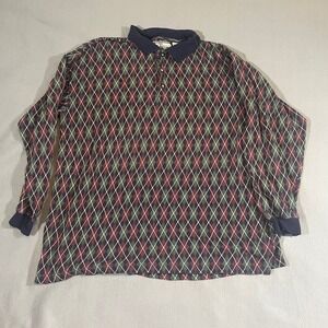 VTG Mens M.E. Sport Polo Shirt Long Sleeve Diamond Pattern Golf Plaid‎